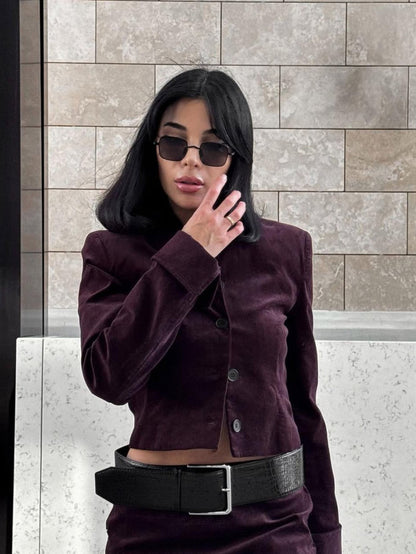 Stylische Damenkleidung | Jacke und Rock Set mit Gürtel - IdealeKleiden
