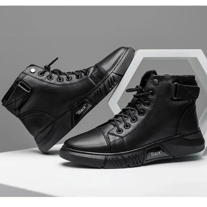 Hohe Sneaker Herren Schwarz Reißverschluss - IdealeKleiden