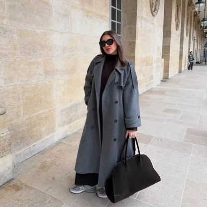 Trench-coat long d'hiver en laine élégant pour femme