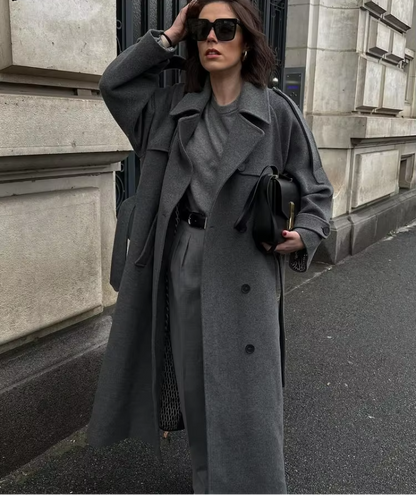 Trench-coat long d'hiver en laine élégant pour femme