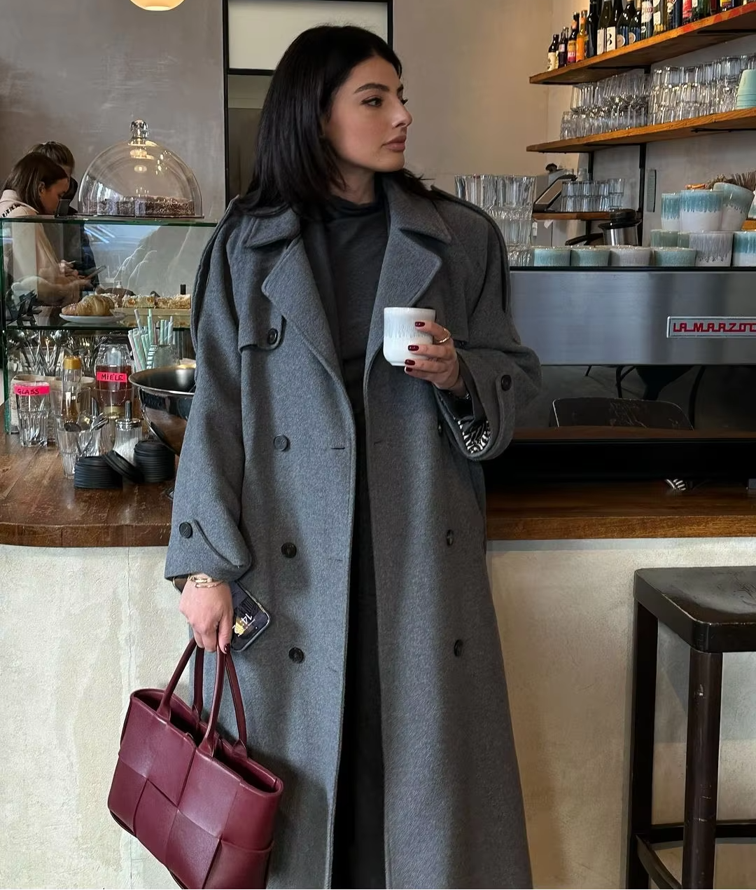 Trench-coat long d'hiver en laine élégant pour femme