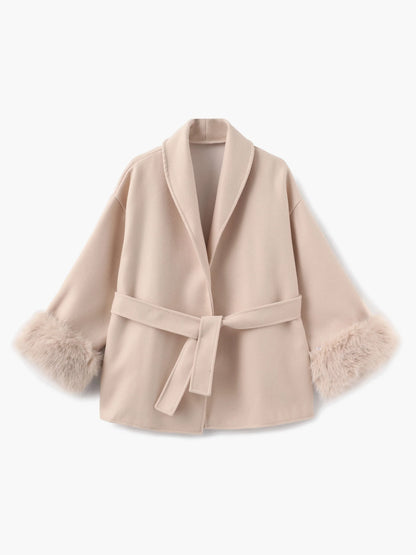 Manteau court femme fausse fourrure élégant hiver