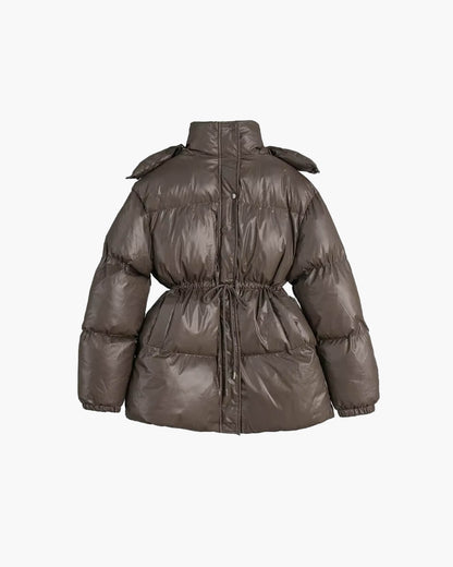Doudoune matelassée hiver pour femme avec cordon de serrage et aspect brillant
