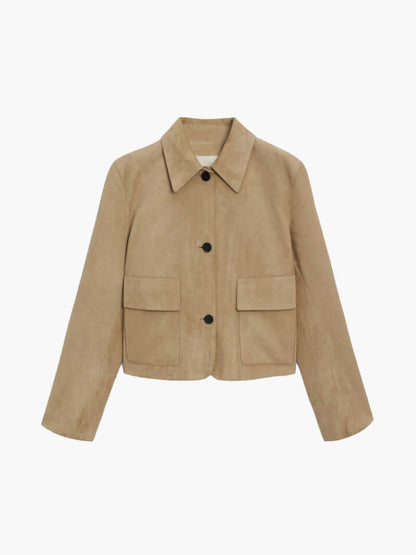 Veste en cuir courte tendance pour femme avec poches