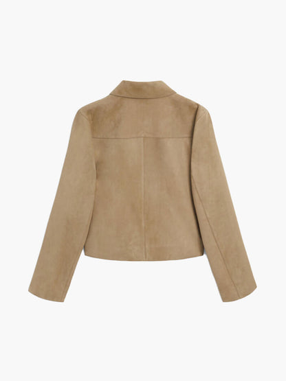 Lederjacke Damen Kurz Modisch Mit Taschen - IdealeKleiden
