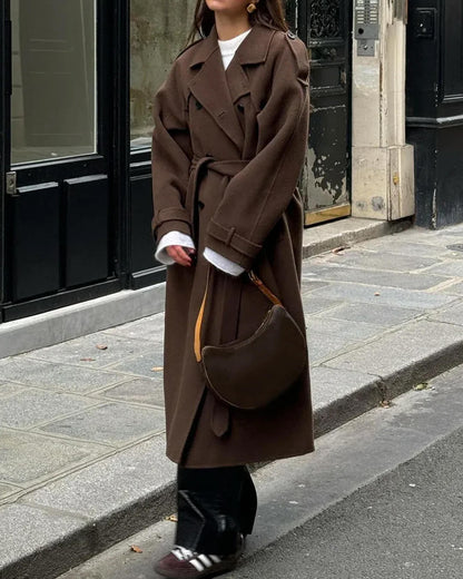 Trench-coat long d'hiver en laine élégant pour femme