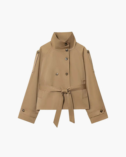 Trench-coat court pour femme, chic, avec ceinture, pour l'hiver