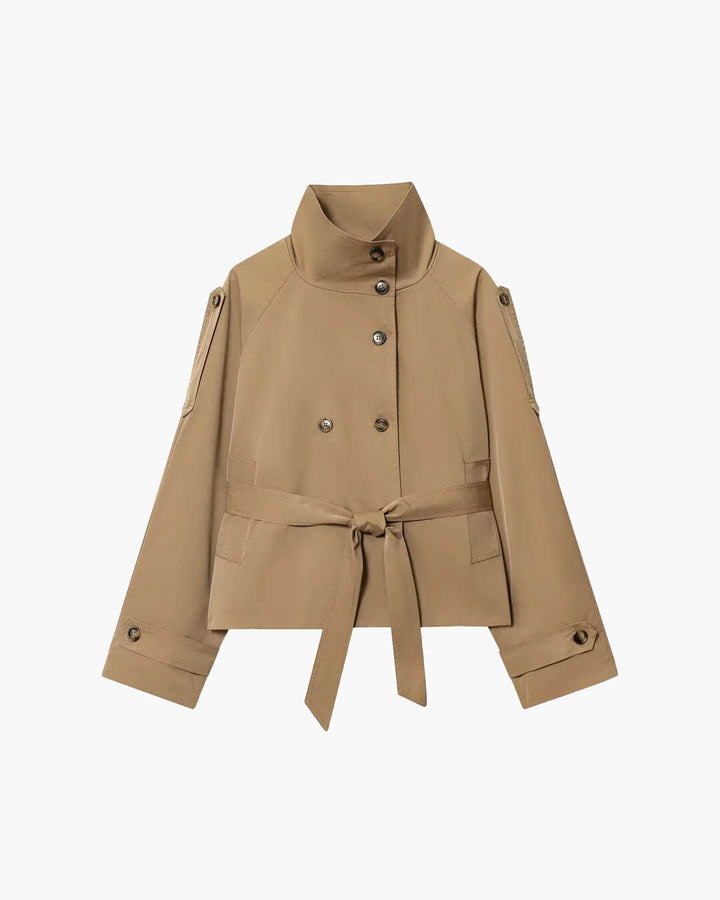 Trench-coat court pour femme, chic, avec ceinture, pour l&