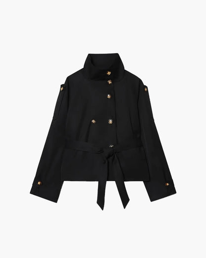 Trench-coat court pour femme, chic, avec ceinture, pour l'hiver
