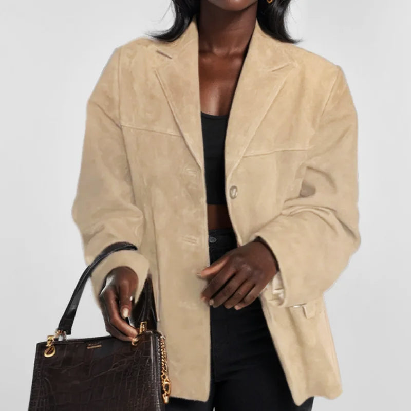 Blouson en cuir élégant pour femme effet daim