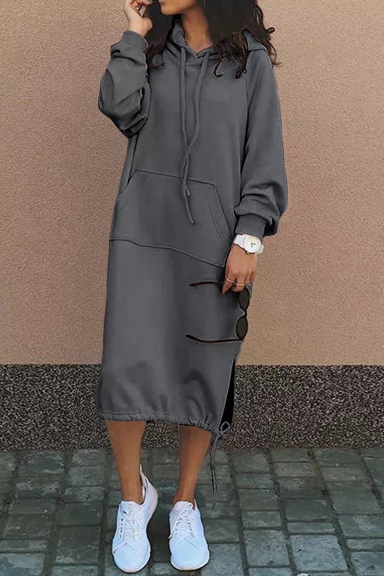 Robe pull à capuche femme mi-longue