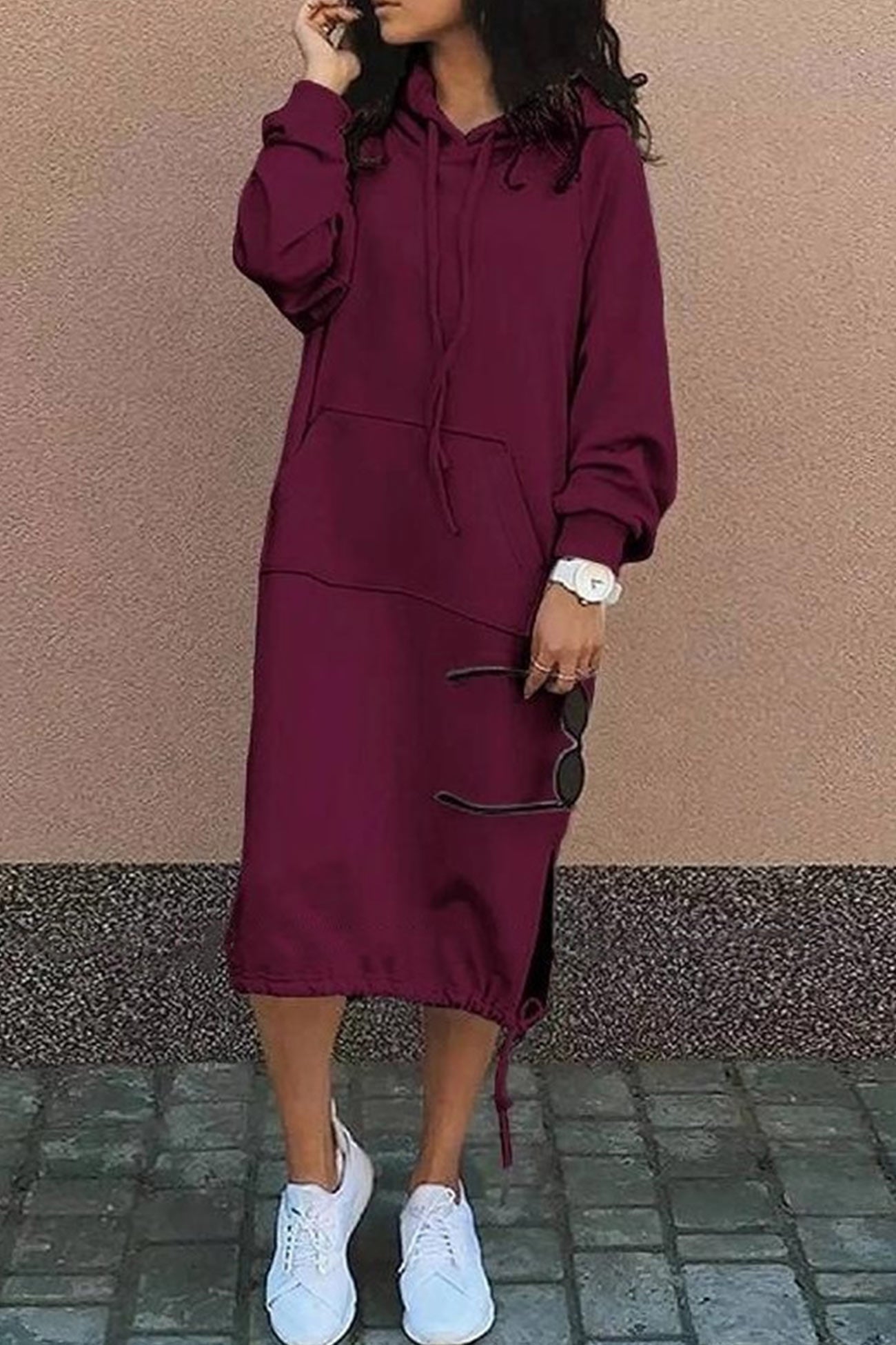 Robe pull à capuche femme mi-longue