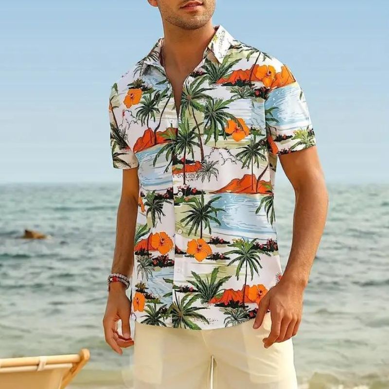 Chemise d'été à manches courtes motif hawaïen pour homme
