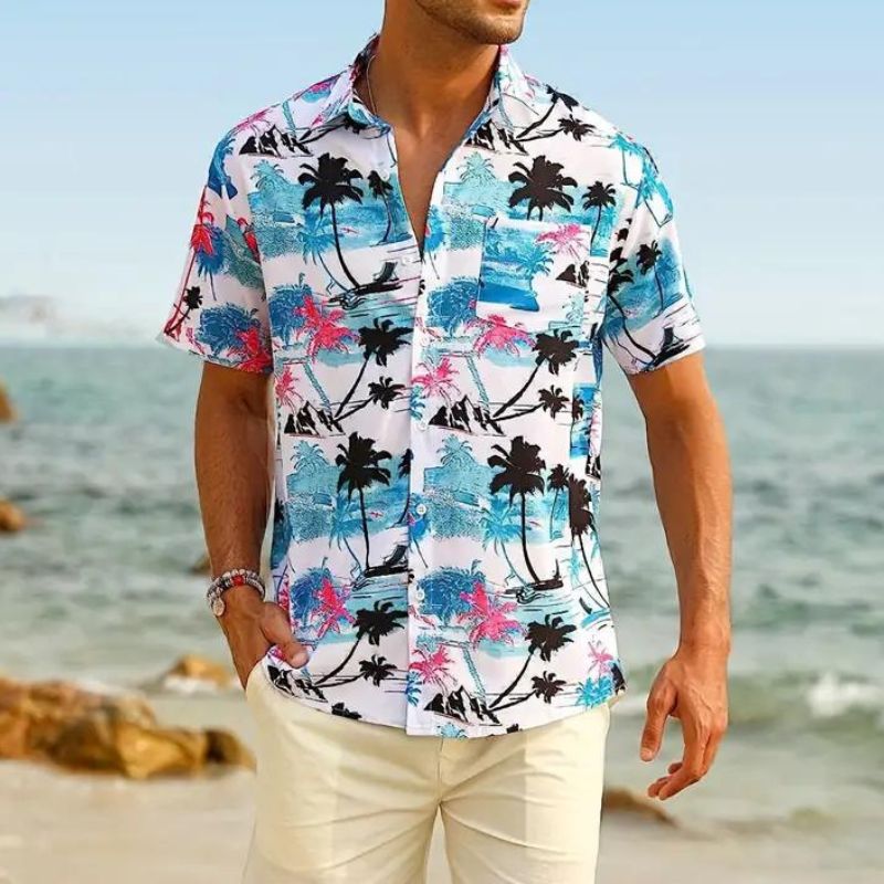 Chemise d'été à manches courtes motif hawaïen pour homme