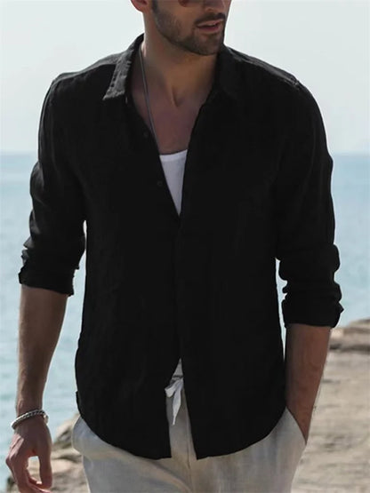 Chemise d'été homme - Chemise légère à manches longues en coton