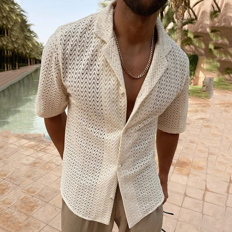 Chemise d'été homme à manches courtes et col en V