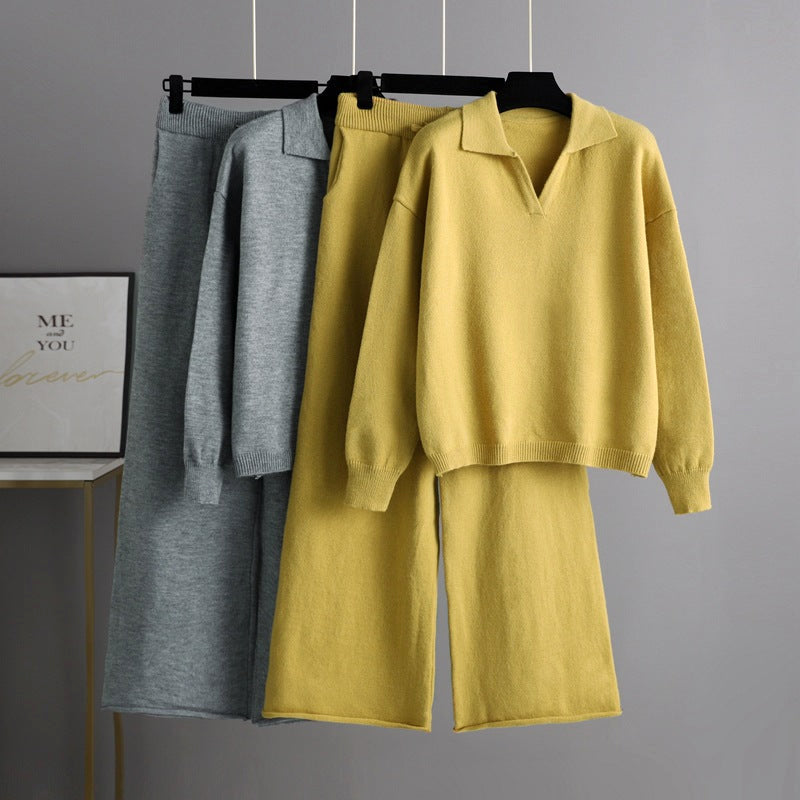 Kuschelige Strickoutfit Set Pullover Hose - IdealeKleiden