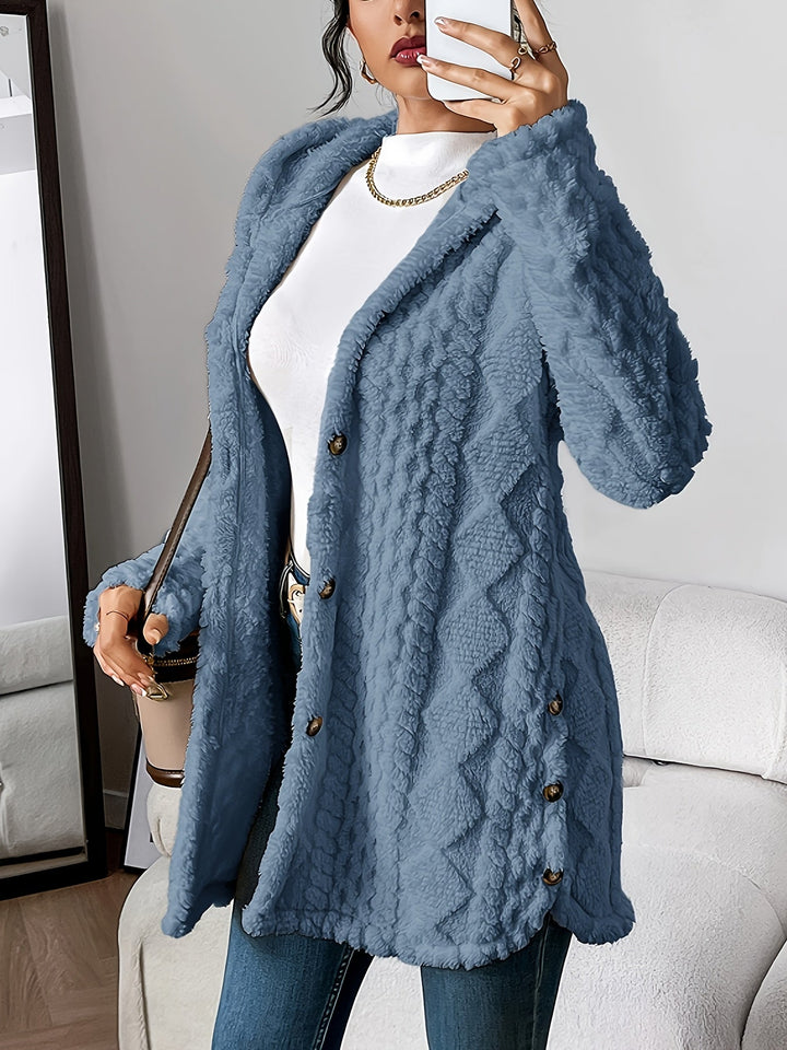 Veste Teddy Femme Chaude Capuche Boutons