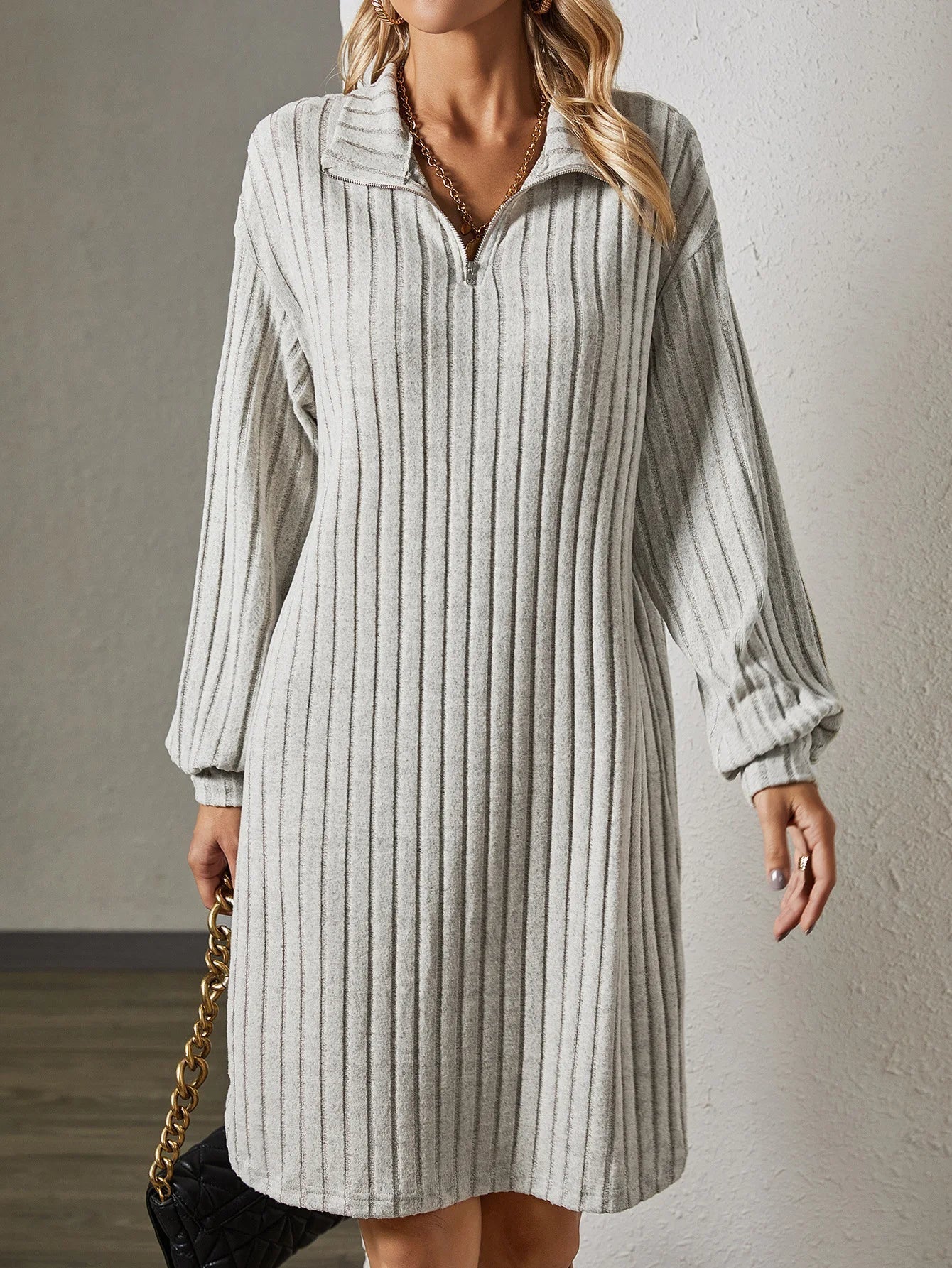 Elegantes Strickkleid Mit Langen Ärmeln Damen - IdealeKleiden