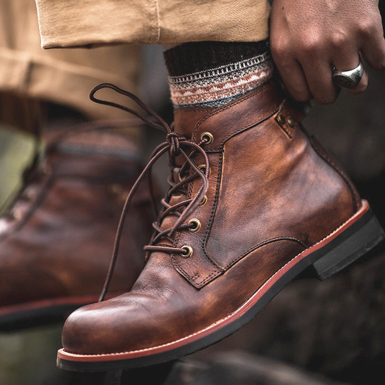 Boots d'hiver à lacets en cuir pour homme