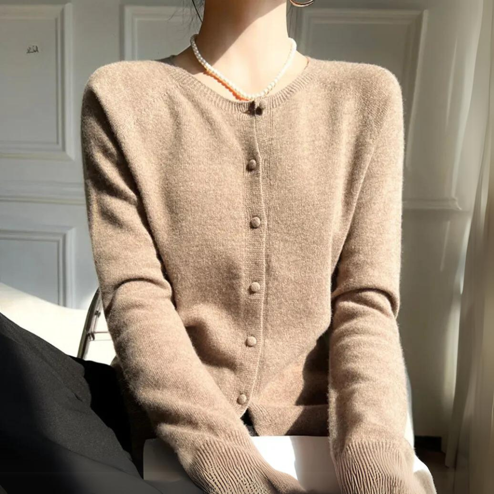 Gilet long femme rose pastel col rond