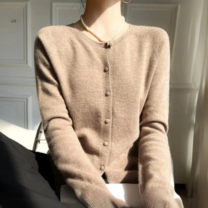 Gilet long femme rose pastel col rond