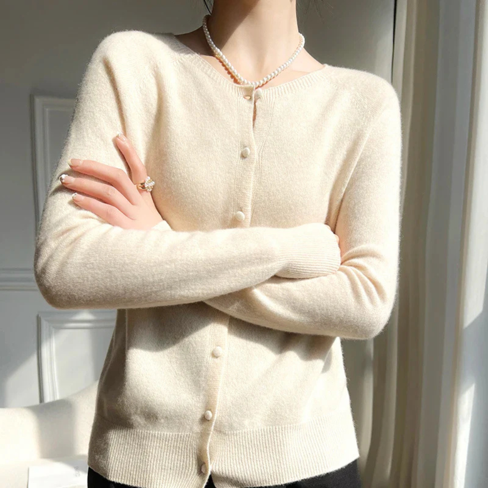 Gilet long femme rose pastel col rond