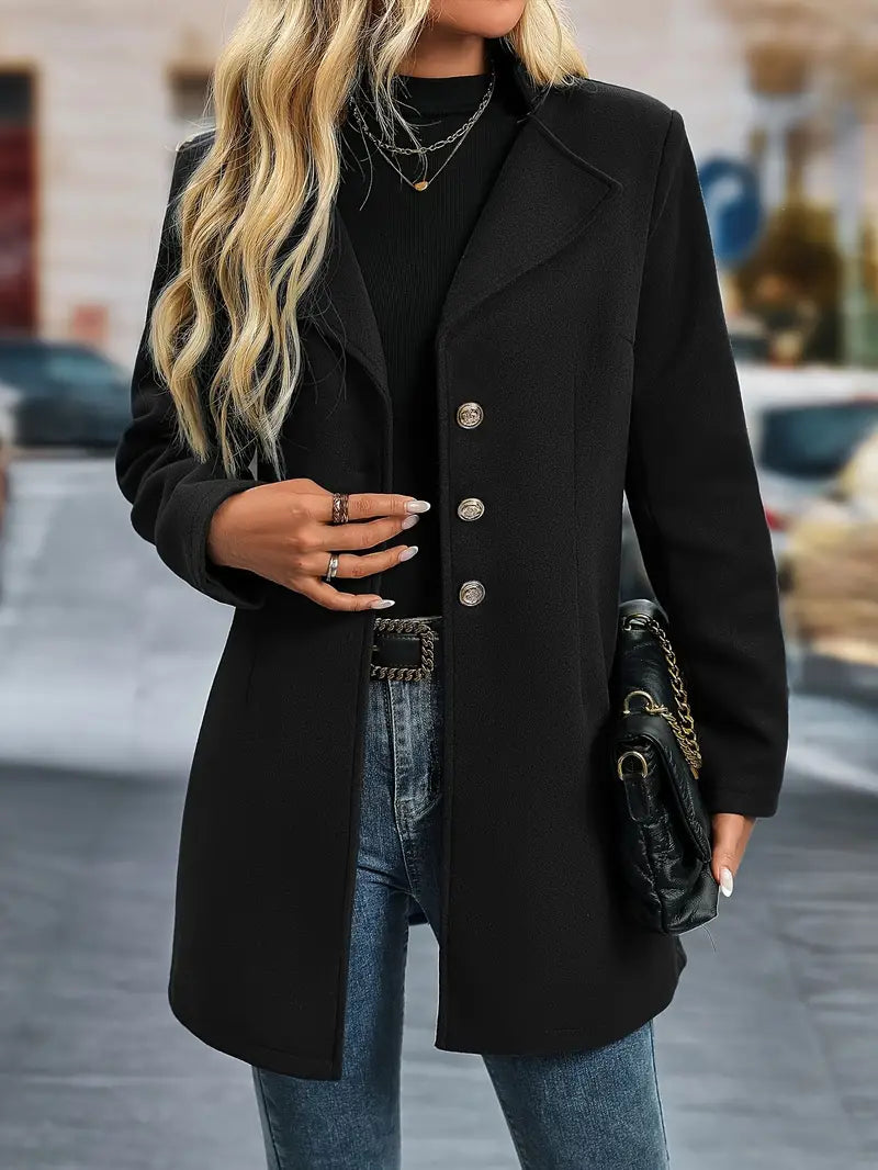Manteau long d'hiver élégant pour femme avec fermeture boutonnée