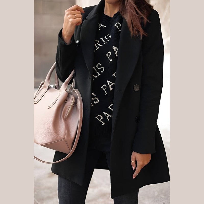 Veste d'hiver longue élégante pour femme avec fermeture boutonnée