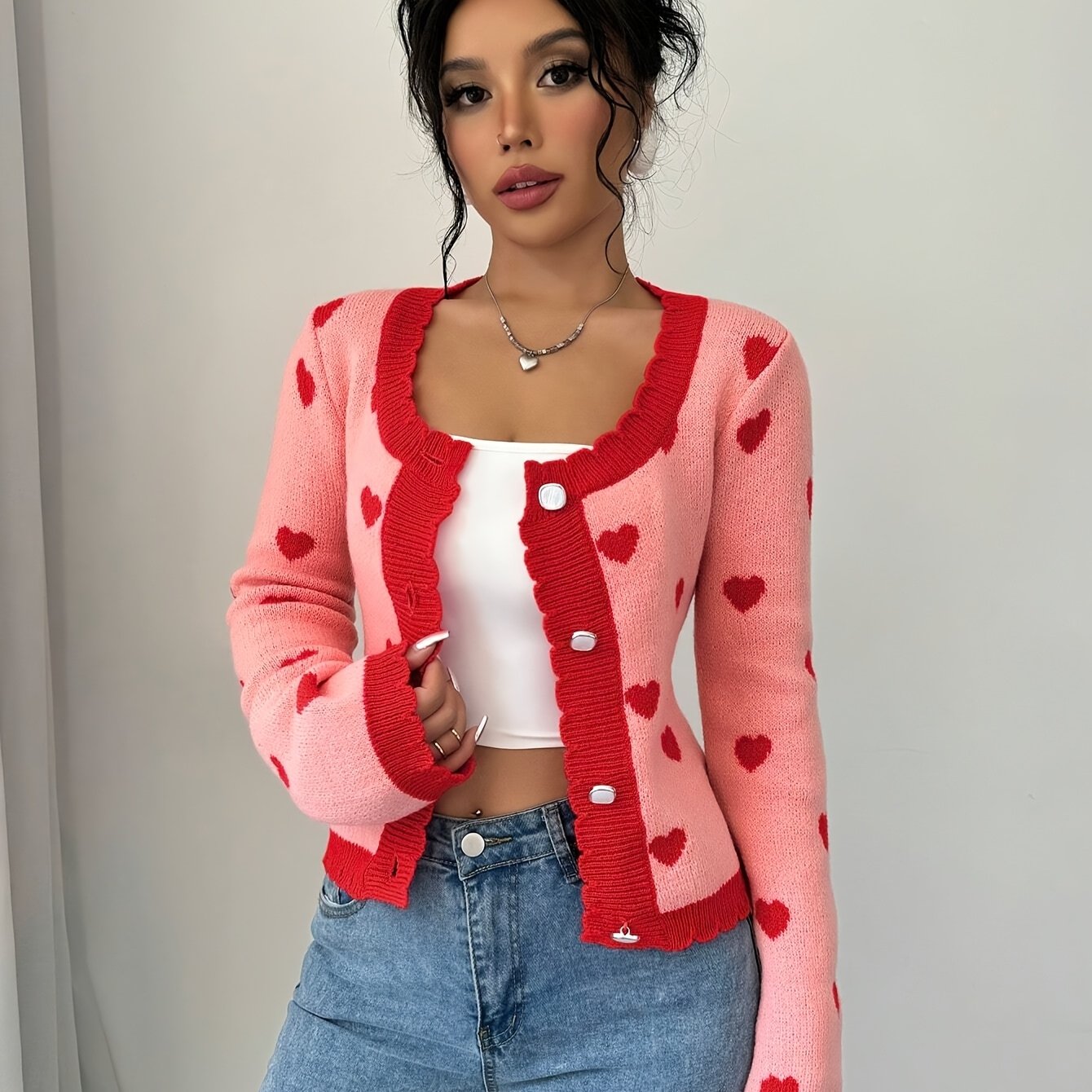 Gilet femme motif cœur romantique