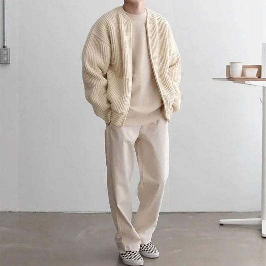 Herren Strickjacke Grob Gestrickt Reißverschluss - IdealeKleiden