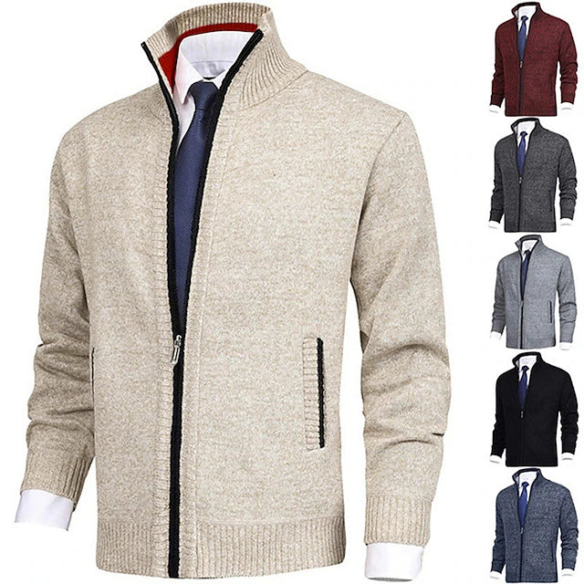 Herren Strickjacke Stehkragen Modern mit Taschen - IdealeKleiden