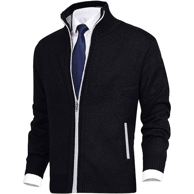 Gilet en maille pour homme col montant moderne avec poches
