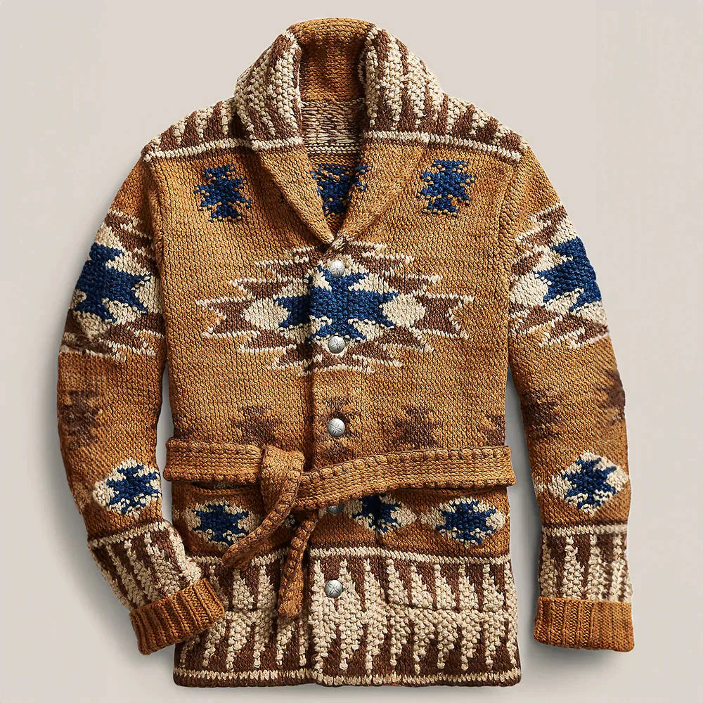 Herren Strickjacke Vintage Classic Gürtel Look - IdealeKleiden