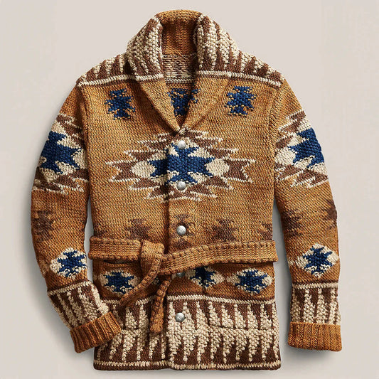 Herren Strickjacke Vintage Classic Gürtel Look - IdealeKleiden