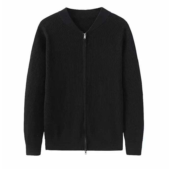 Gilet en maille pour homme, doux, manches longues, fermeture éclair