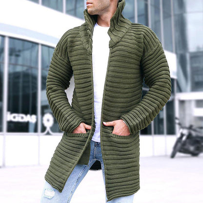 Gilet en maille homme, capuche, ouvert, long