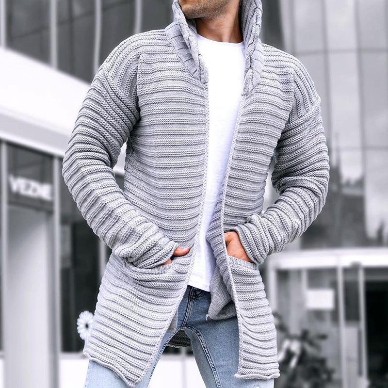 Gilet en maille homme, capuche, ouvert, long