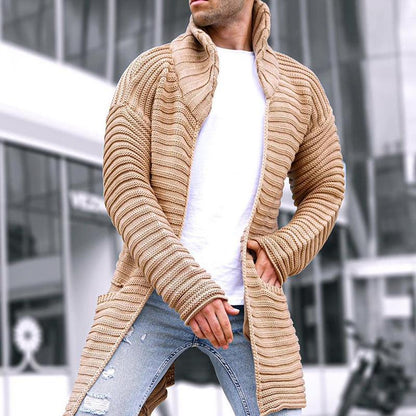 Gilet en maille homme, capuche, ouvert, long