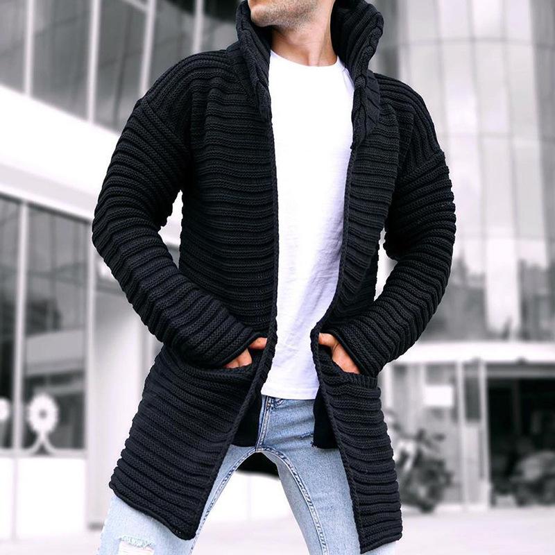 Gilet en maille homme, capuche, ouvert, long