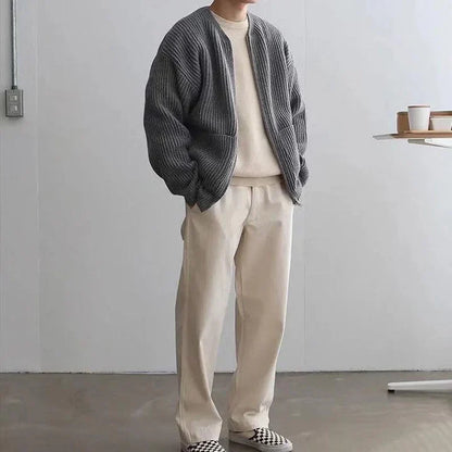 Herren Strickjacke Rippstrick Reißverschluss - IdealeKleiden