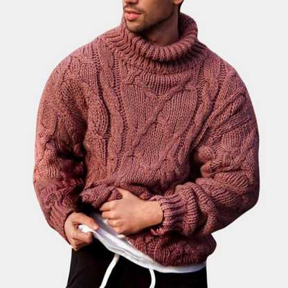 Pull-over grosse maille col roulé homme