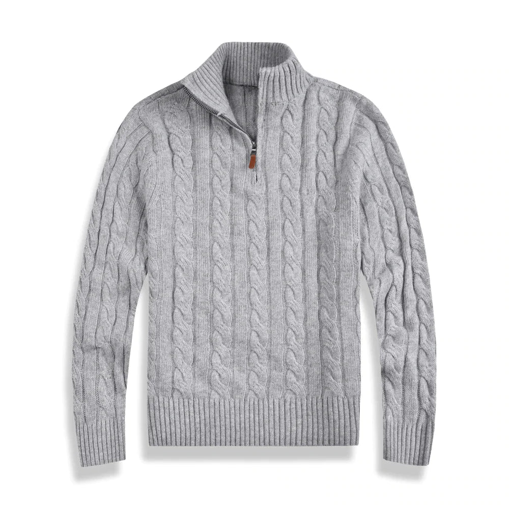 Pull en tricot torsadé avec fermeture éclair quart de longueur pour homme