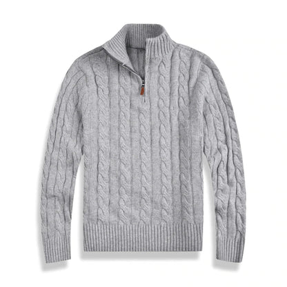 Pull en tricot torsadé avec fermeture éclair quart de longueur pour homme