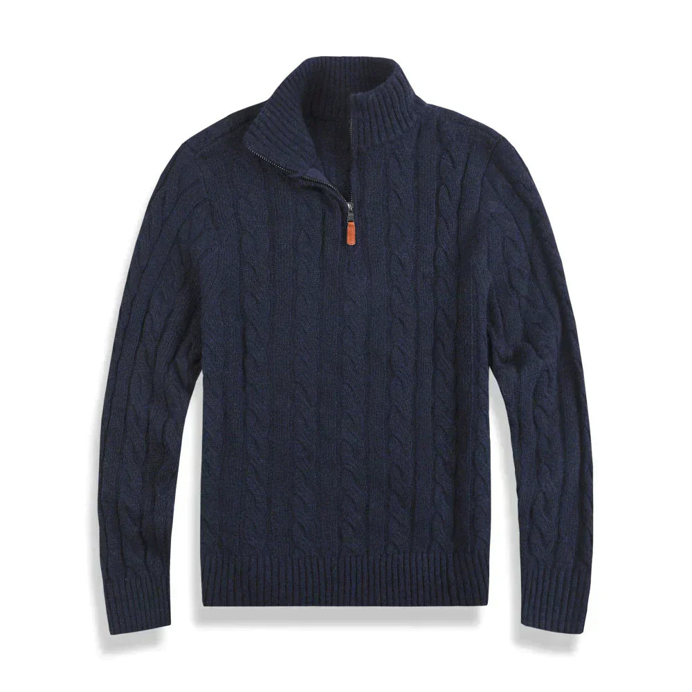 Pull en tricot torsadé avec fermeture éclair quart de longueur pour homme