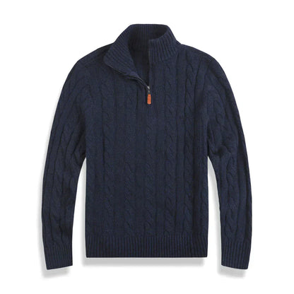 Pull en tricot torsadé avec fermeture éclair quart de longueur pour homme