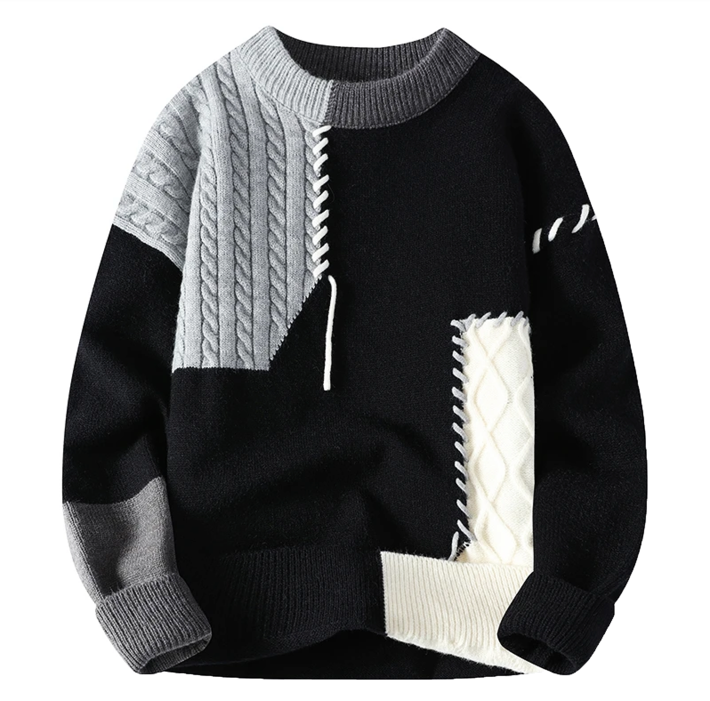 Pull tricoté pour homme Coupe décontractée Motif patchwork