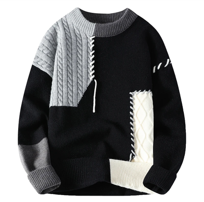 Pull tricoté pour homme Coupe décontractée Motif patchwork