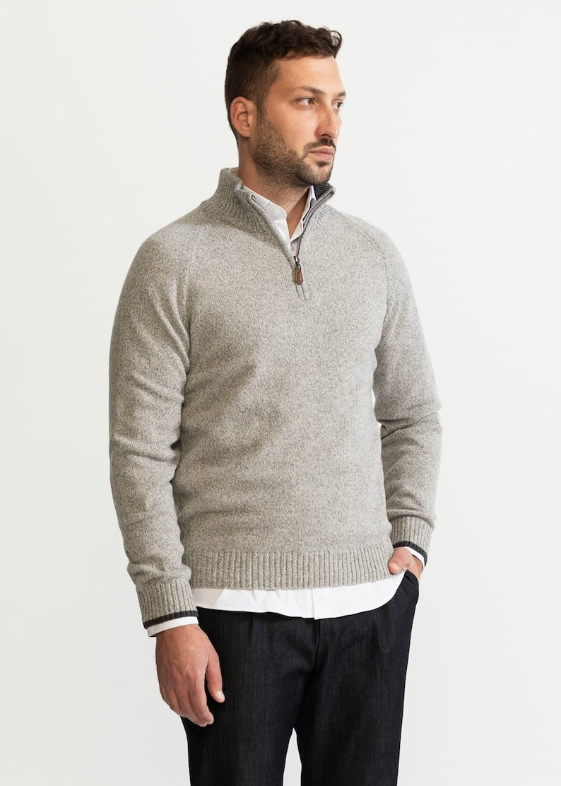 Herren Strickpullover Modern Halbzipper - IdealeKleiden