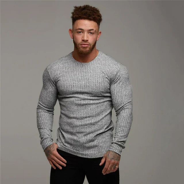 Pull en maille côtelée ajusté à manches longues pour homme